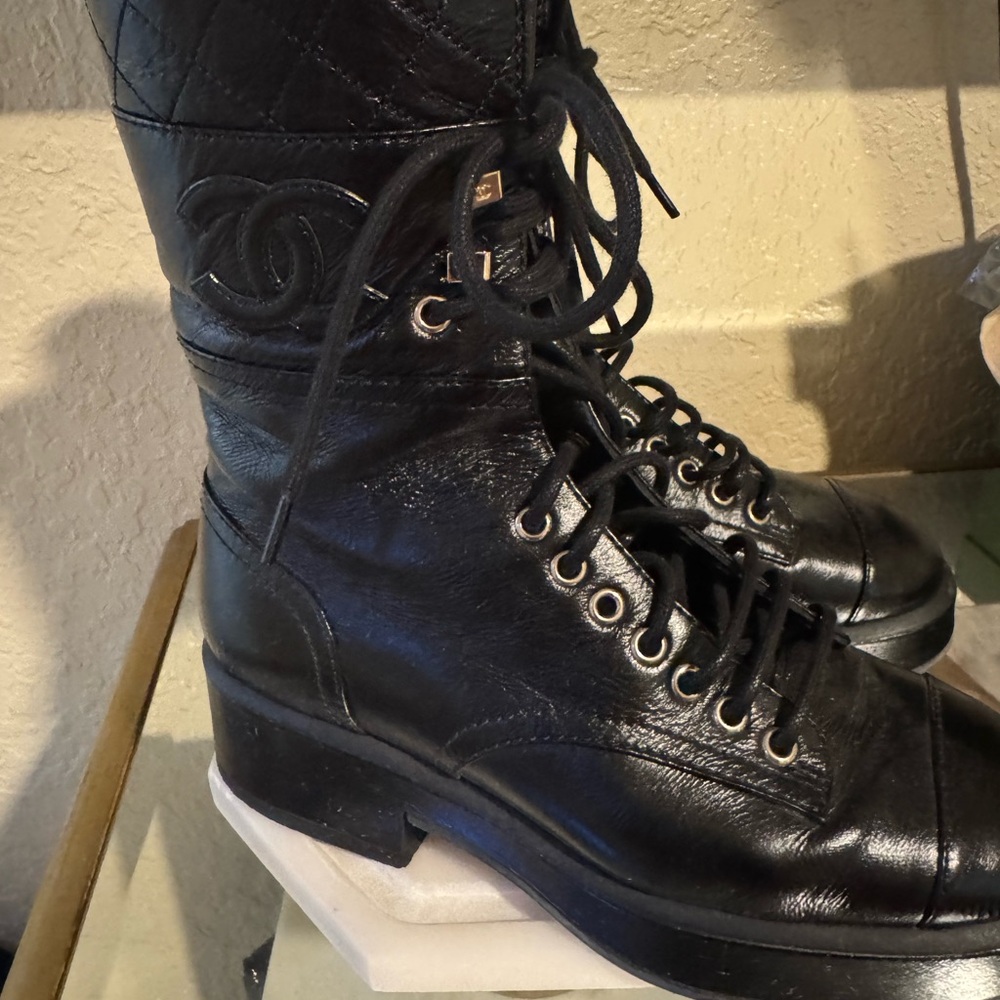 Chanel Combat Black Boots 
Authentic